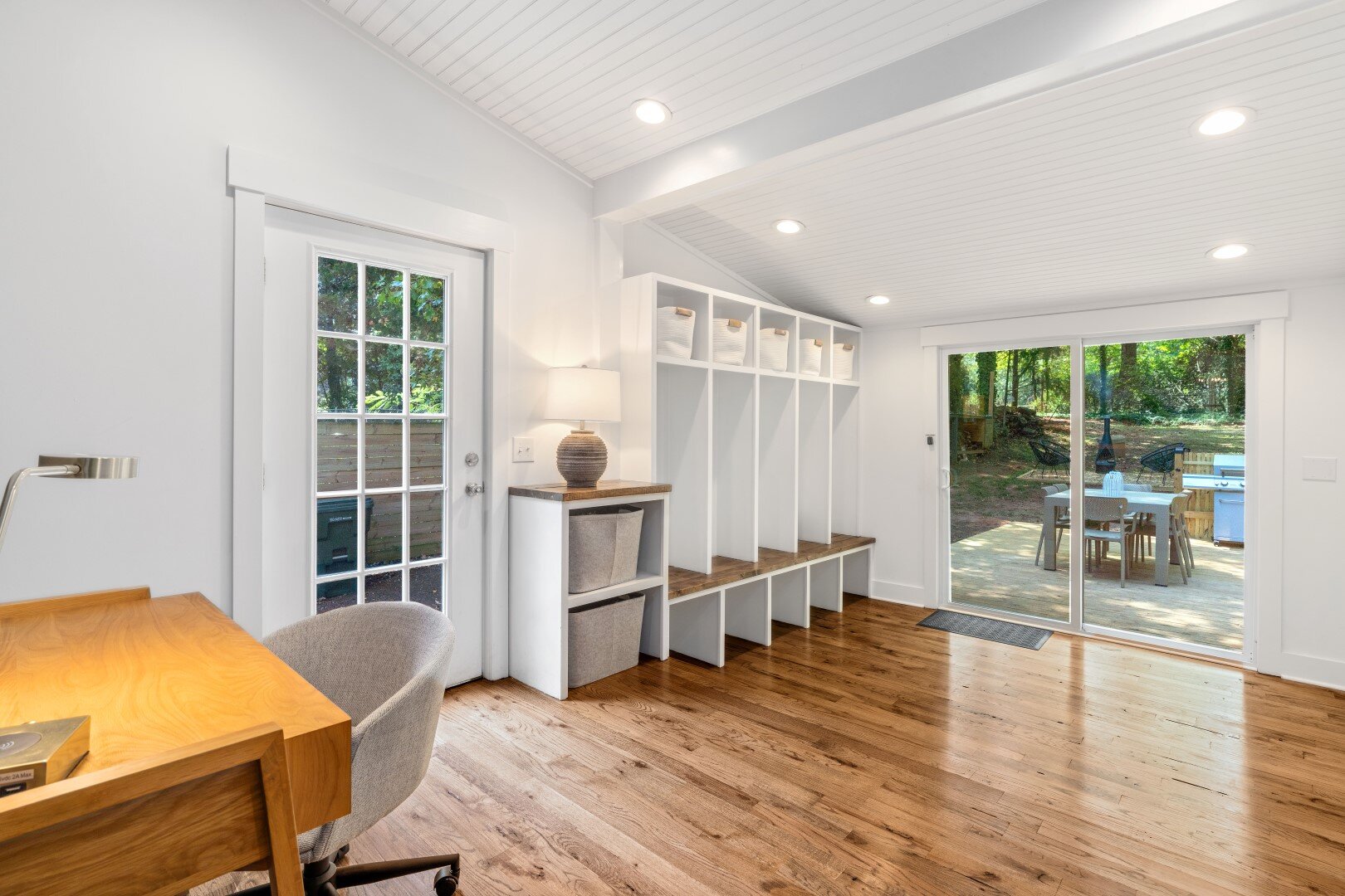 Custom mudroom addition with built-in lockers