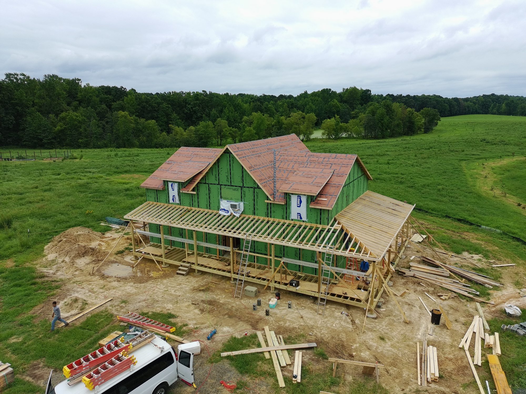 Cedar Grove Farmhouse, framed and dried in