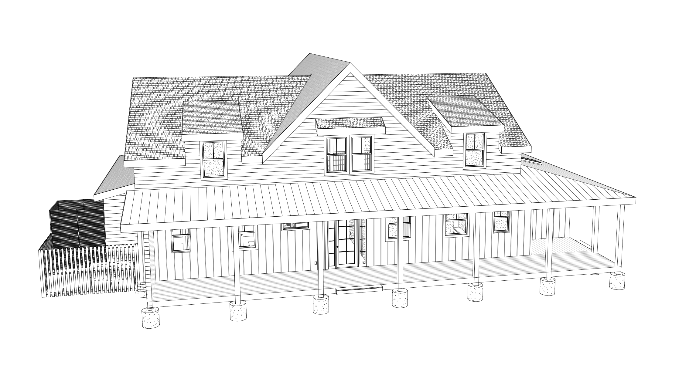 Cedar Grove Farmhouse, front elevation drawing produced in-house